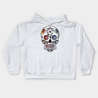 Sugar skull bikes watercolor Kids Hoodie